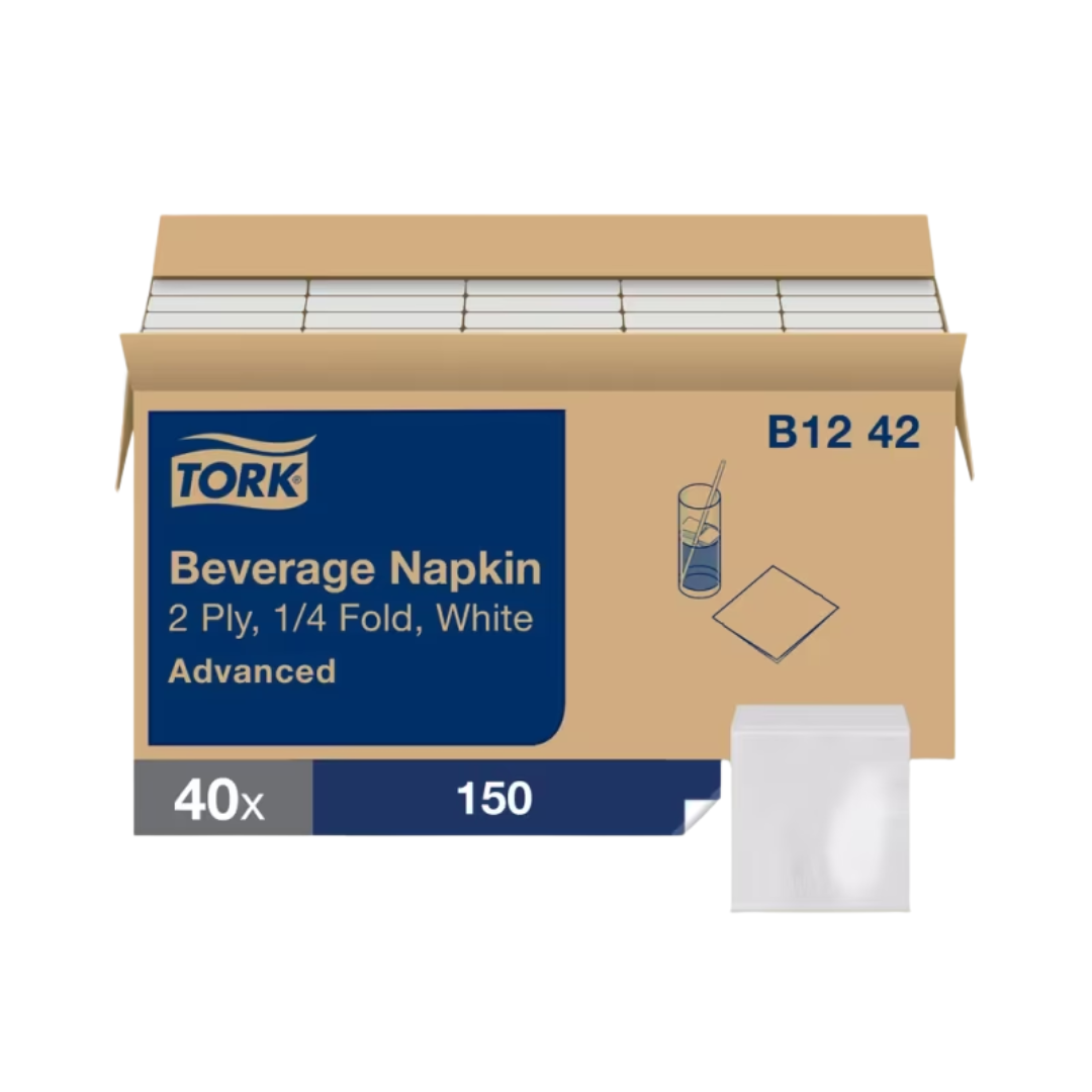 Tork® Advanced 2-Ply Soft Beverage Napkin – White, 9.3" x 9.3", 2 Ply