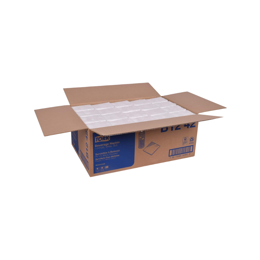Tork® Advanced 2-Ply Soft Beverage Napkin – White, 9.3" x 9.3", 2 Ply