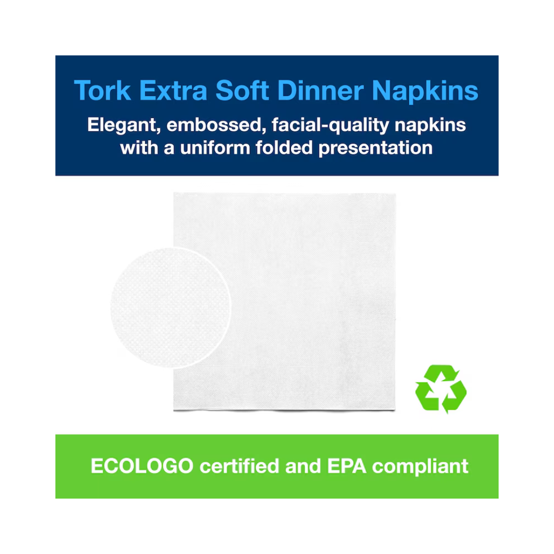 Tork® Advanced Extra Soft 1/4 Fold 3 Ply Dinner Napkin – White, 17" x 16.3", 3 Ply