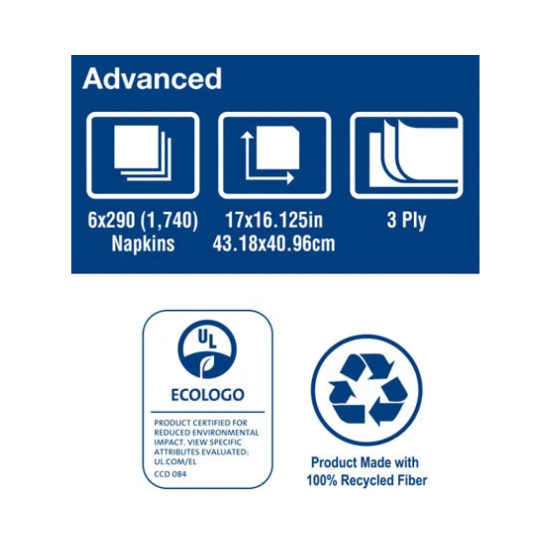 Tork® Advanced 1/8 Fold Extra Soft Dinner Napkin – White, 16.1" x 17", 3 Ply
