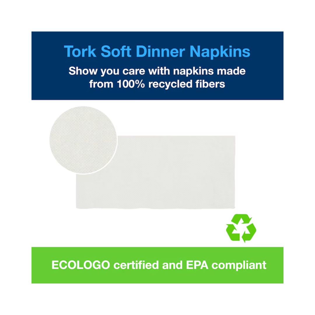 Tork® Advanced 1/8 Fold Extra Soft Dinner Napkin – White, 16.1" x 17", 3 Ply