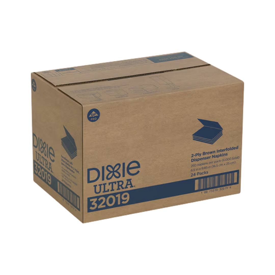 Dixie® Ultra® Interfold 2‑Ply Napkin Dispenser Refill – Brown, 9 7/8" x 6 1/2"