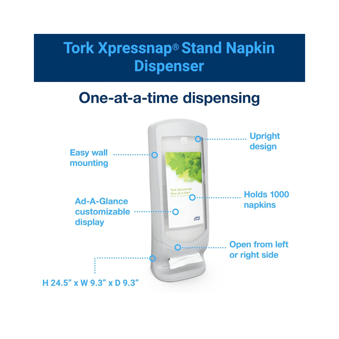 Tork® Signature Xpressnap® Stand Napkin Dispenser – Gray, N4 System, 24.5" × 9.3" × 9.3"