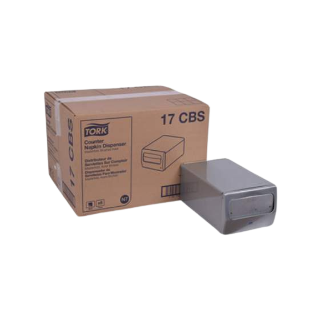 Tork® Napkin Cabinet Dispenser – Brushed Steel, N7 System, 11.8" × 7.6" × 5.6"