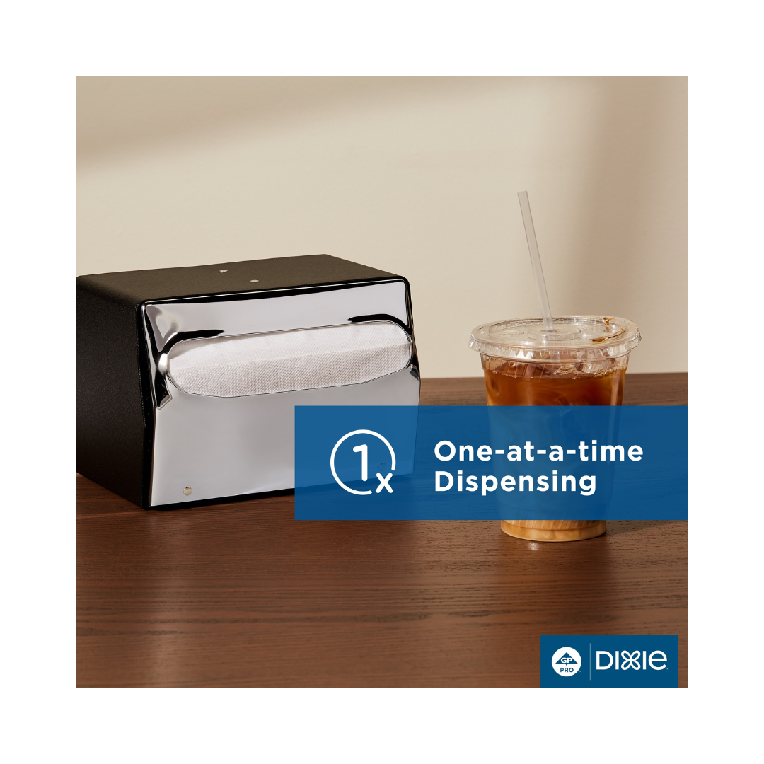 GP Pro™ Dixie® Countertop Full Fold Napkin Dispenser – Black & Chrome, Holds 350 Napkins