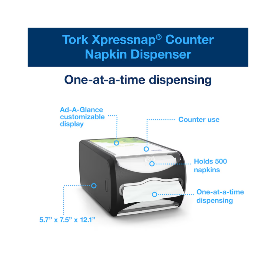 Tork® Xpressnap® Signature Counter Napkin Dispenser – Black, N4 System, Holds 500 Napkins