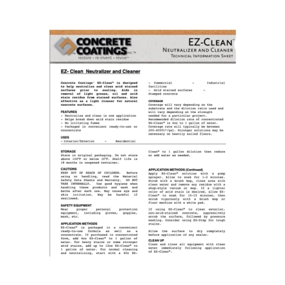 EZ-Clean™ Concrete Acid Stain Neutralizer and Cleaner – 1 Gallon Concentrate
