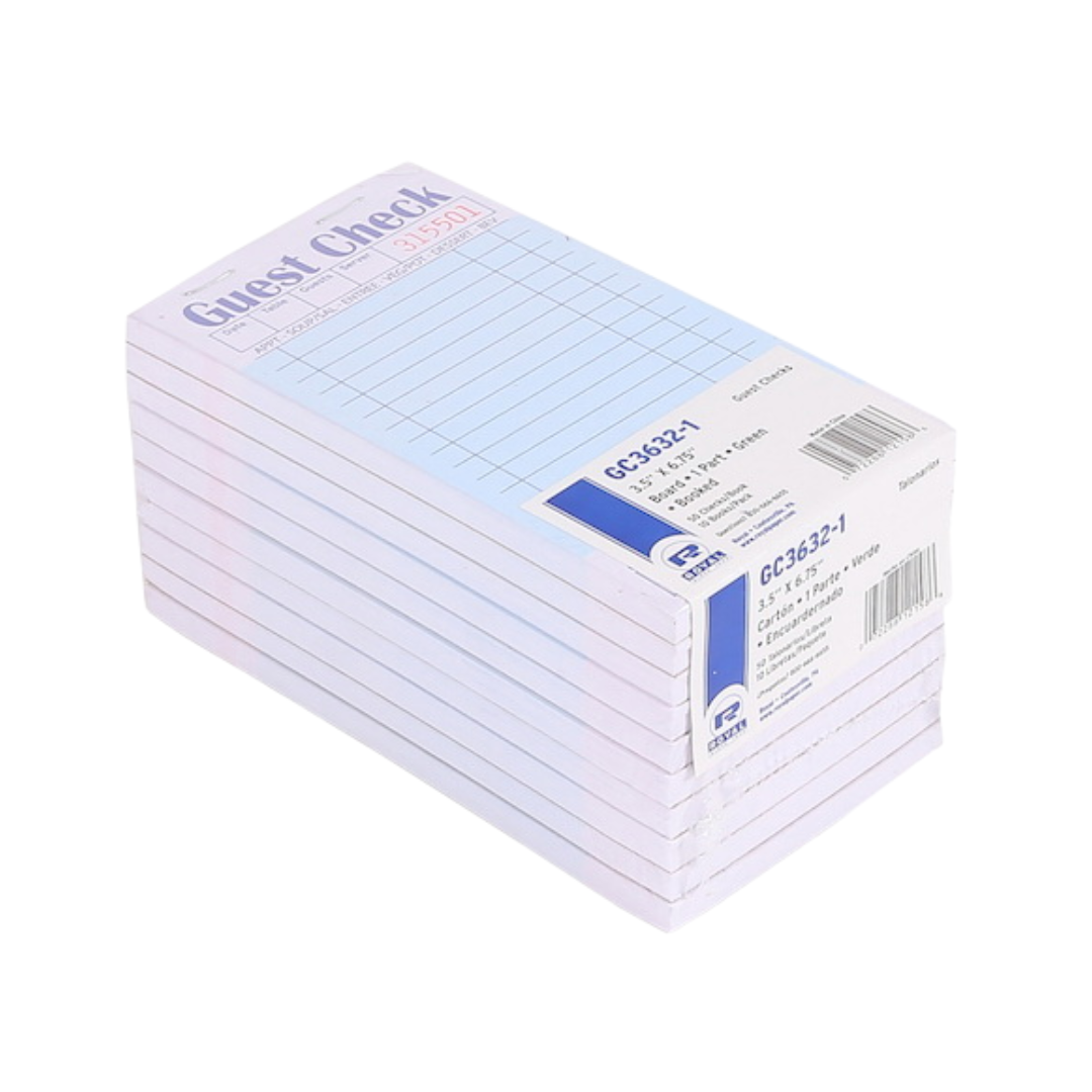 Royal® Guest Check Board – 1 Part, 15 Lines, Green, 3.46" x 6.69"