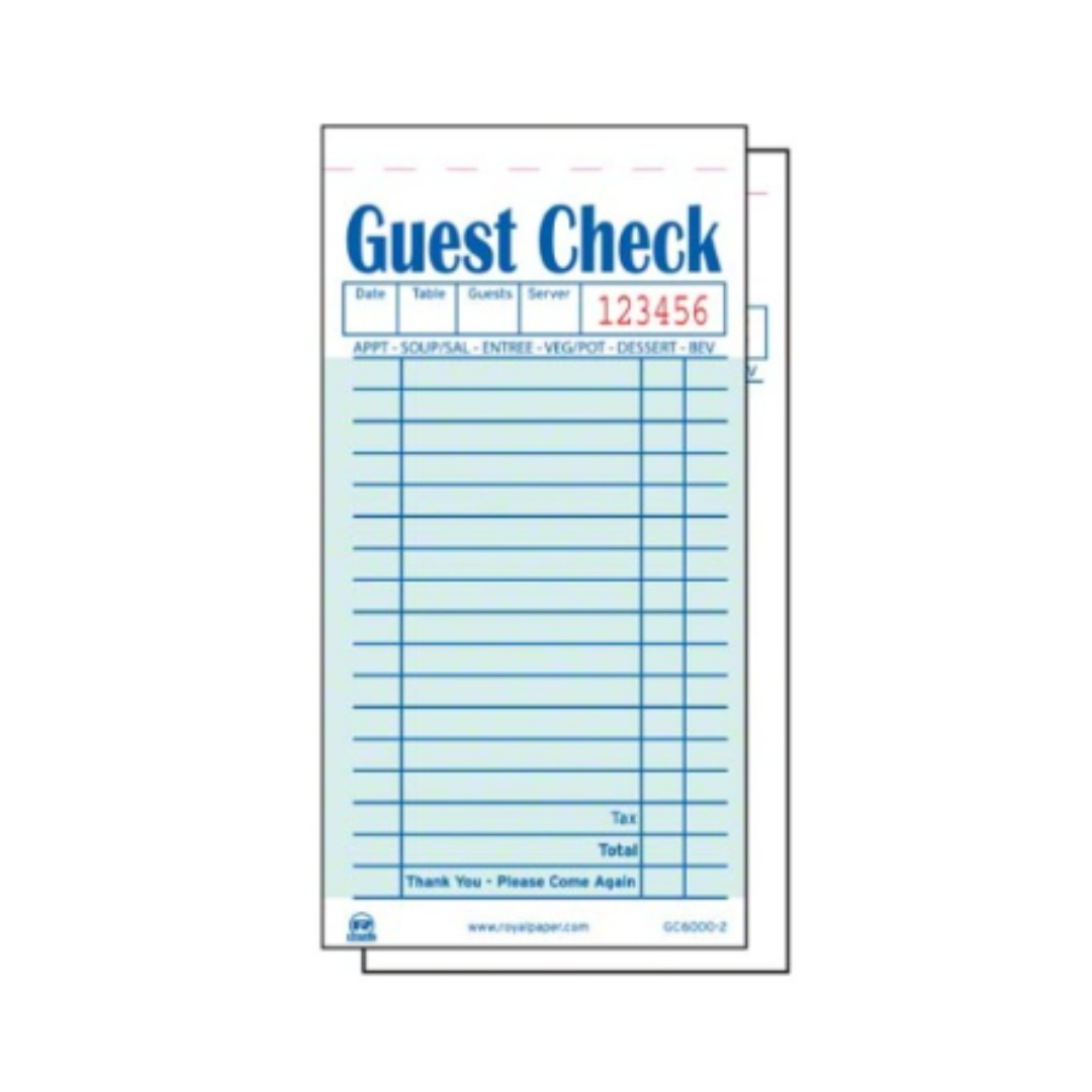 Royal® Guest Check Paper Interleaved – 2 Part, 17 Lines, Green, 3.46" x 6.69"