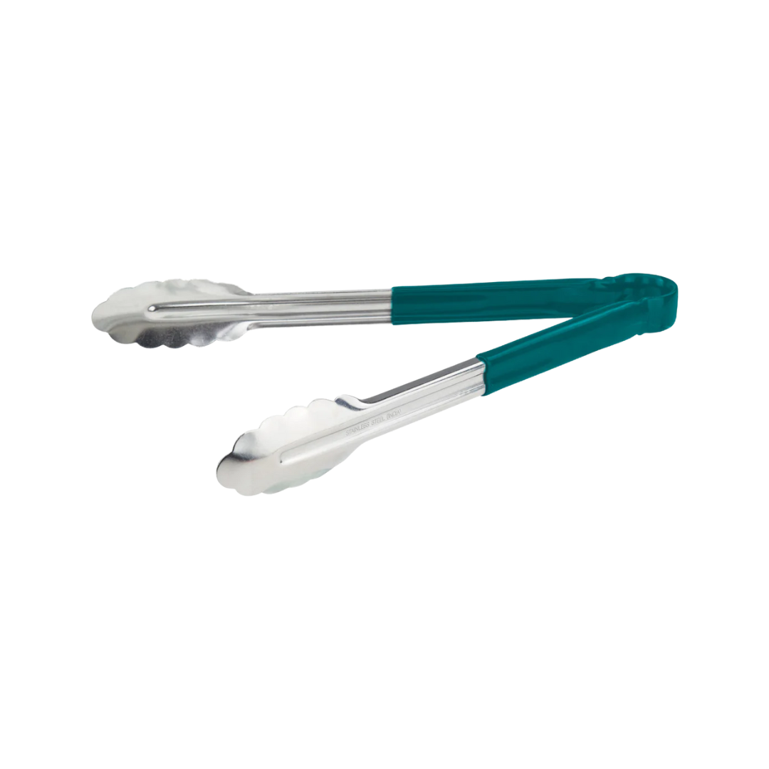 Winco® Heavy-Duty Utility Tongs with Green Plastic Handle – 9" & 12", Color-Coded