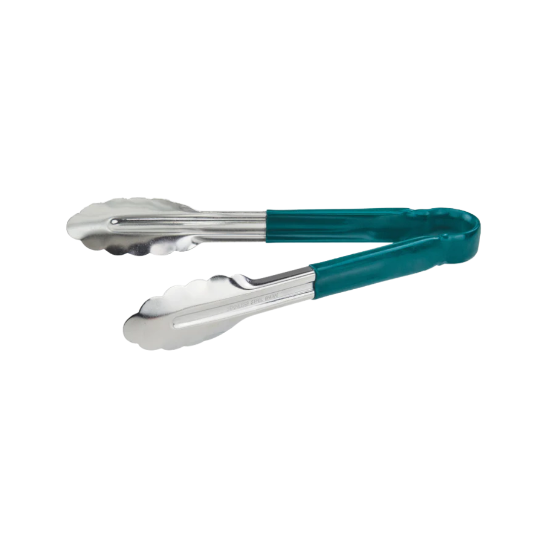 Winco® Heavy-Duty Utility Tongs with Green Plastic Handle – 9" & 12", Color-Coded