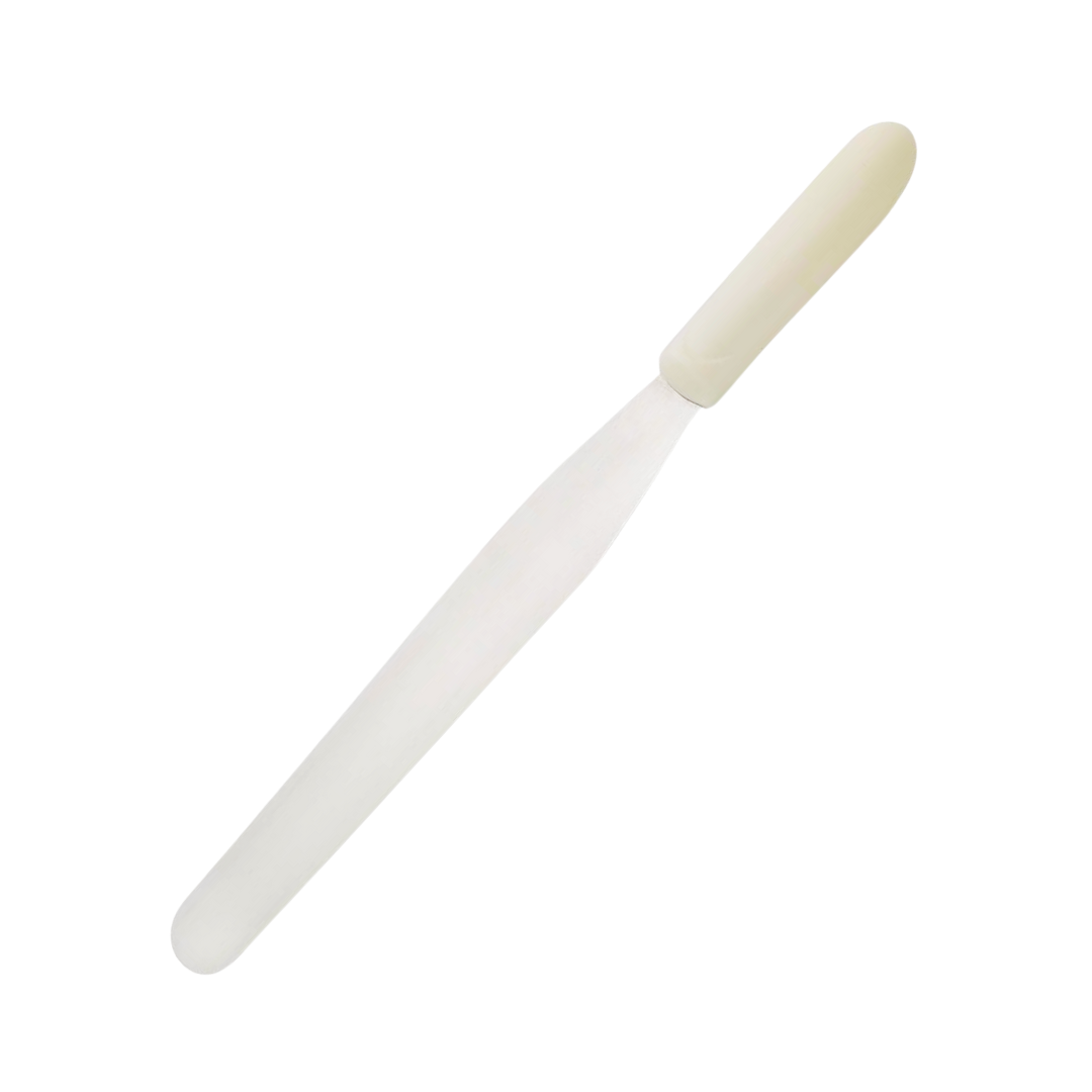 Winco® Bakery Spatula w/White Polypropylene Handle – 10" x 1 3/8"
