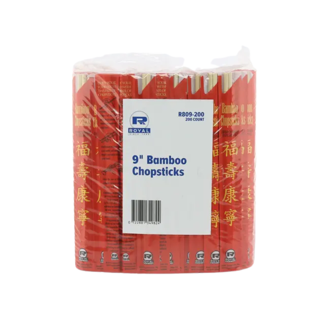Royal® Bamboo Chopsticks – 9", Natural with Red Sleeve