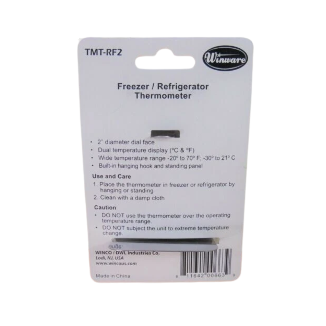 Winco® Refrigerator/Freezer Thermometer – 2" Dial, Hanging Hook & Stand