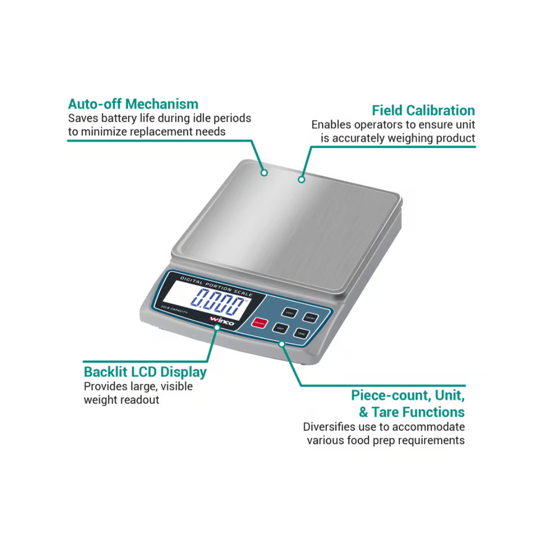 Winco® Digital Portion Scale – 22 Lb Capacity, Stainless Steel Platform, LCD Display