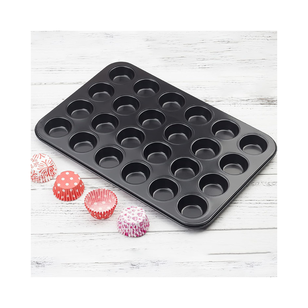 Winco® Non-Stick Carbon Steel Mini Muffin Pan – 13 3/4" x 10 1/2", 24 Cup, 1.5 oz