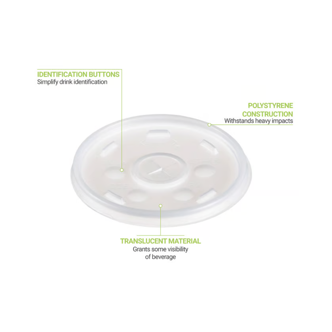 Dart® HIPS Straw-Slotted Lid For 6–12 oz. Foam Cups – Translucent