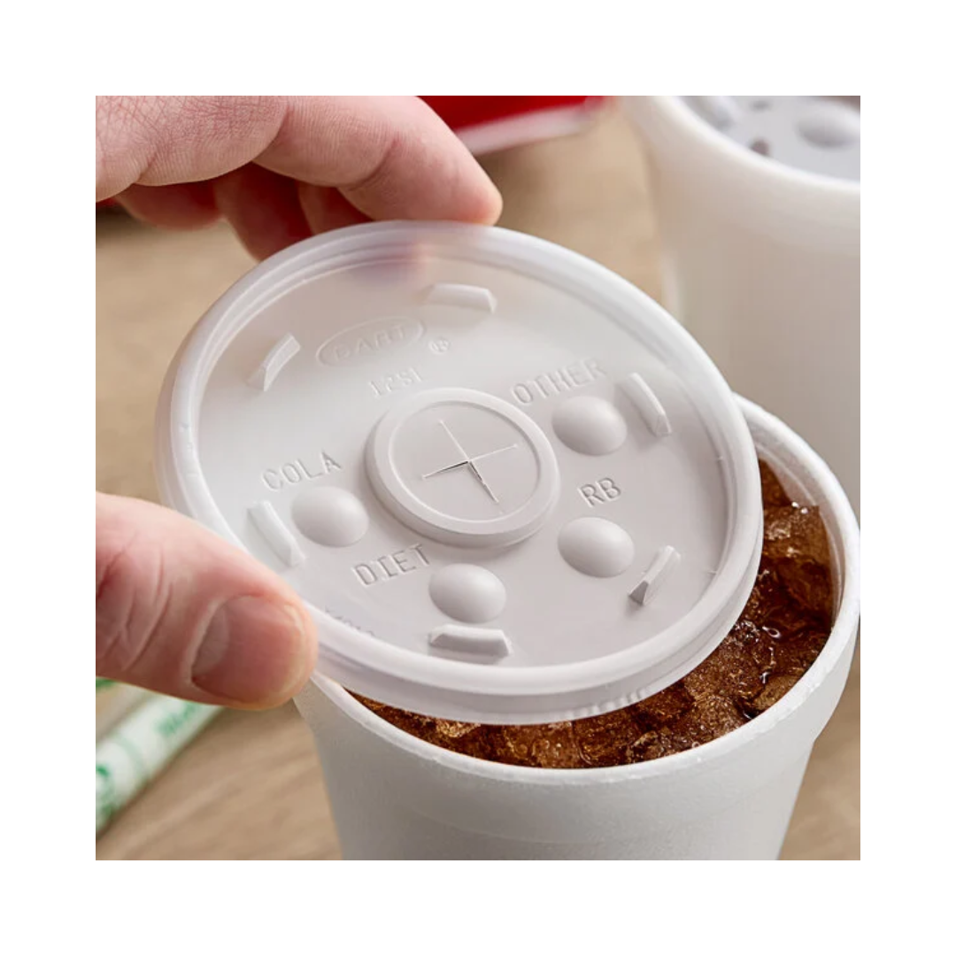 Dart® HIPS Straw-Slotted Lid For 6–12 oz. Foam Cups – Translucent