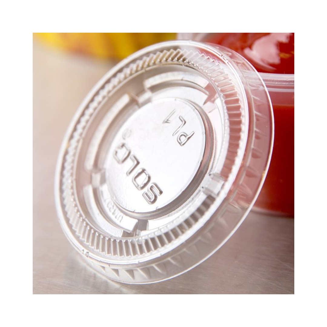 Solo® PET Soufflé Portion Cup No Slot Lid – Fits 1/2 oz, 3/4 oz, 1 oz & 1 1/4 oz Cups, Clear