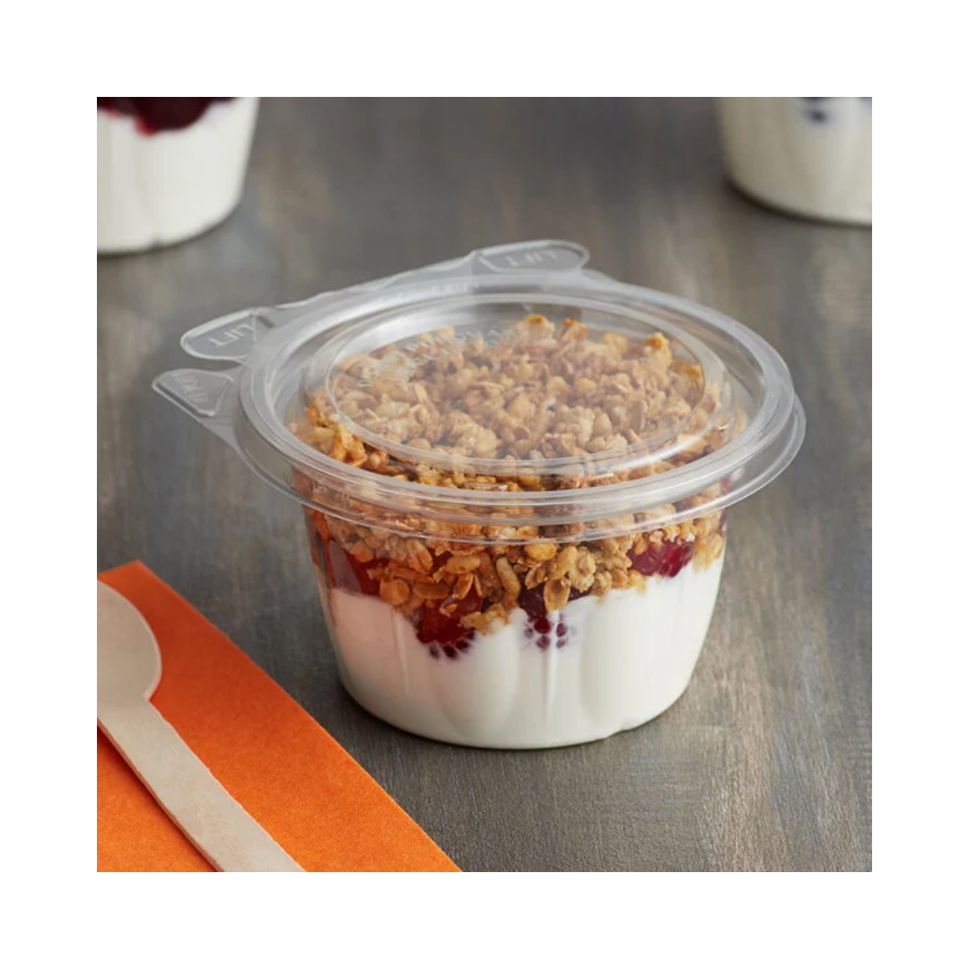 Dart® SafeSeal™ Tamper Resistant Snack Cup w/Flat Lid – 8 oz, Clear