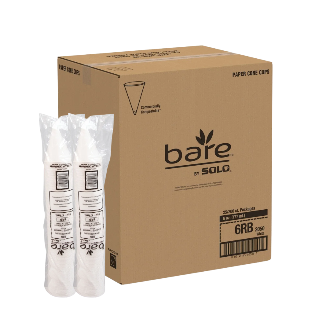 Solo® Bare® Eco-Forward® Cone Water Cups – Treated Paper, 4 oz to 8 oz