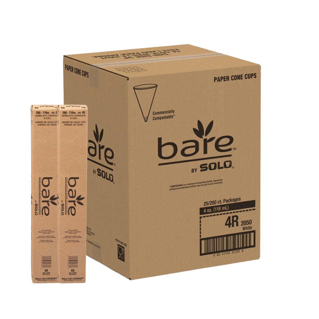 Solo® Bare® Eco-Forward® Cone Water Cups – Treated Paper, 4 oz to 8 oz