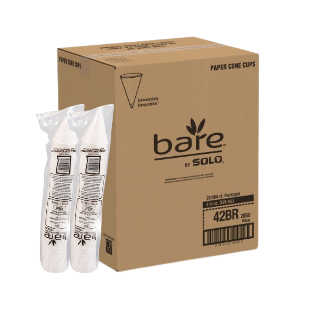 Solo® Bare® Eco-Forward® Cone Water Cups – Treated Paper, 4 oz to 8 oz