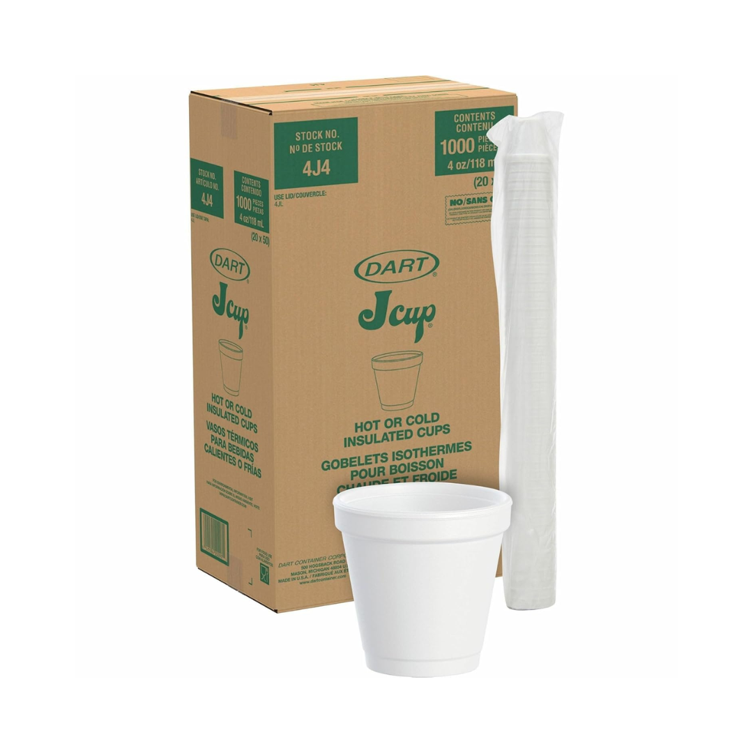 Dart® J Cup® Insulated EPS Foam Cups – 4 oz to 32 oz, White
