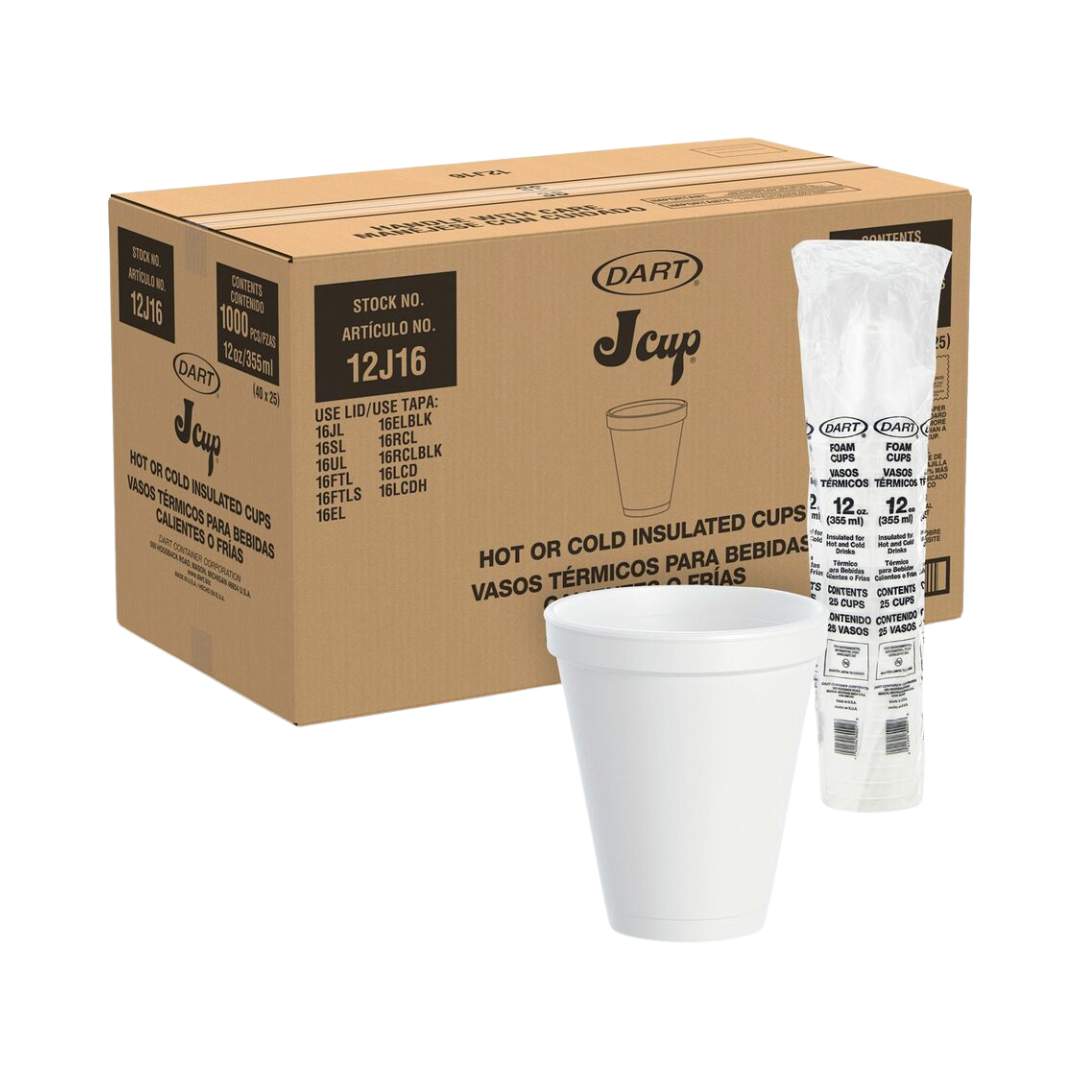 Dart® J Cup® Insulated EPS Foam Cups – 4 oz to 32 oz, White
