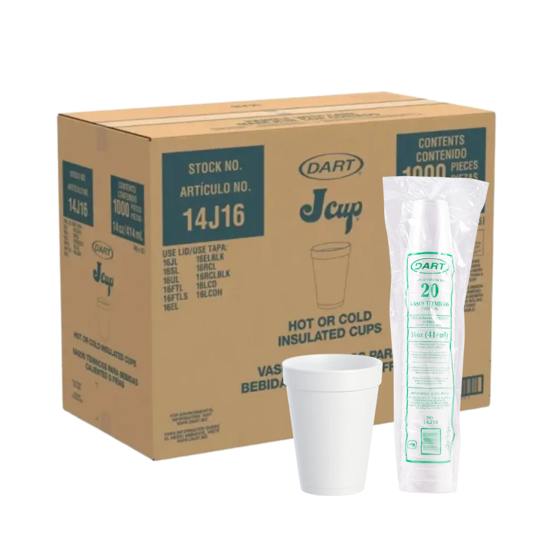 Dart® J Cup® Insulated EPS Foam Cups – 4 oz to 32 oz, White