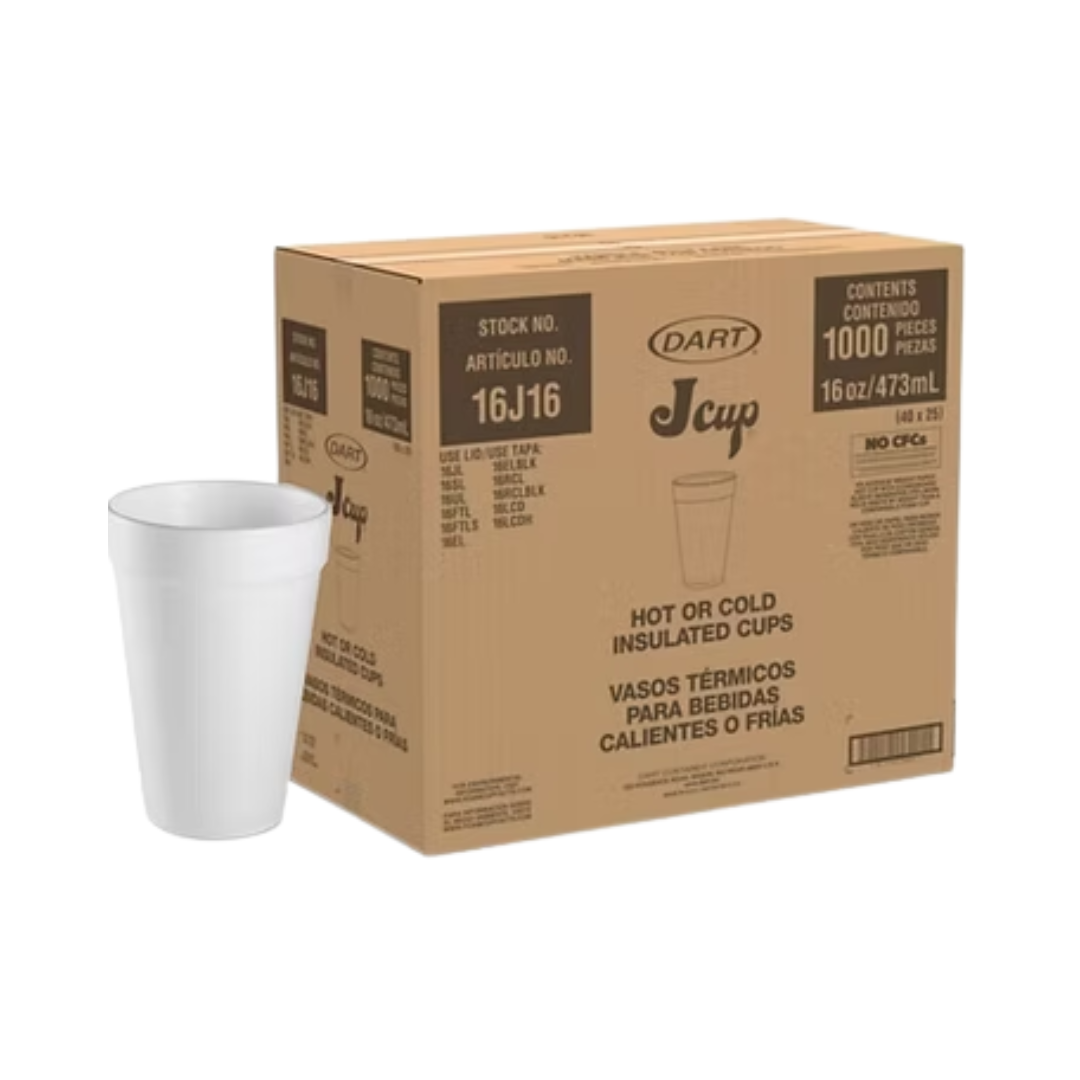 Dart® J Cup® Insulated EPS Foam Cups – 4 oz to 32 oz, White