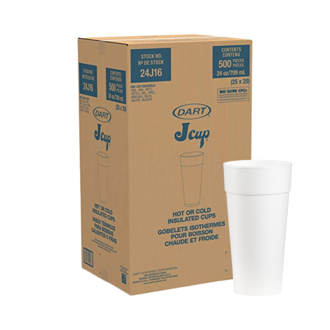 Dart® J Cup® Insulated EPS Foam Cups – 4 oz to 32 oz, White