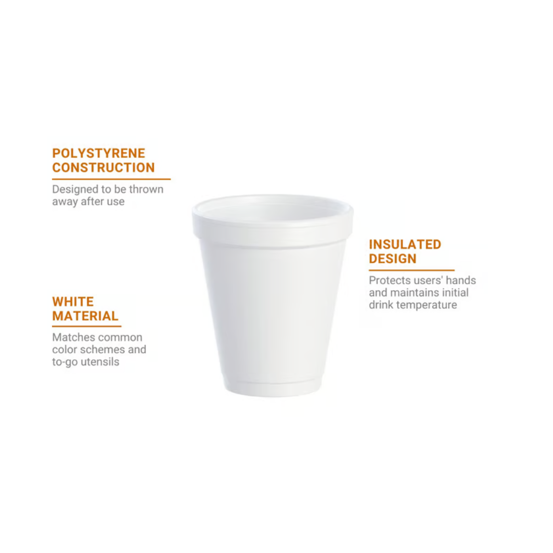 Dart® J Cup® Insulated EPS Foam Cups – 4 oz to 32 oz, White
