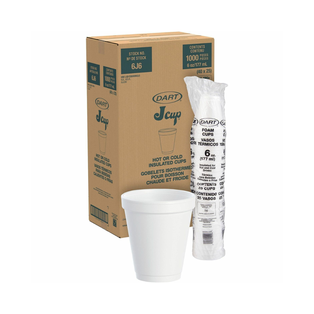 Dart® J Cup® Insulated EPS Foam Cups – 4 oz to 32 oz, White