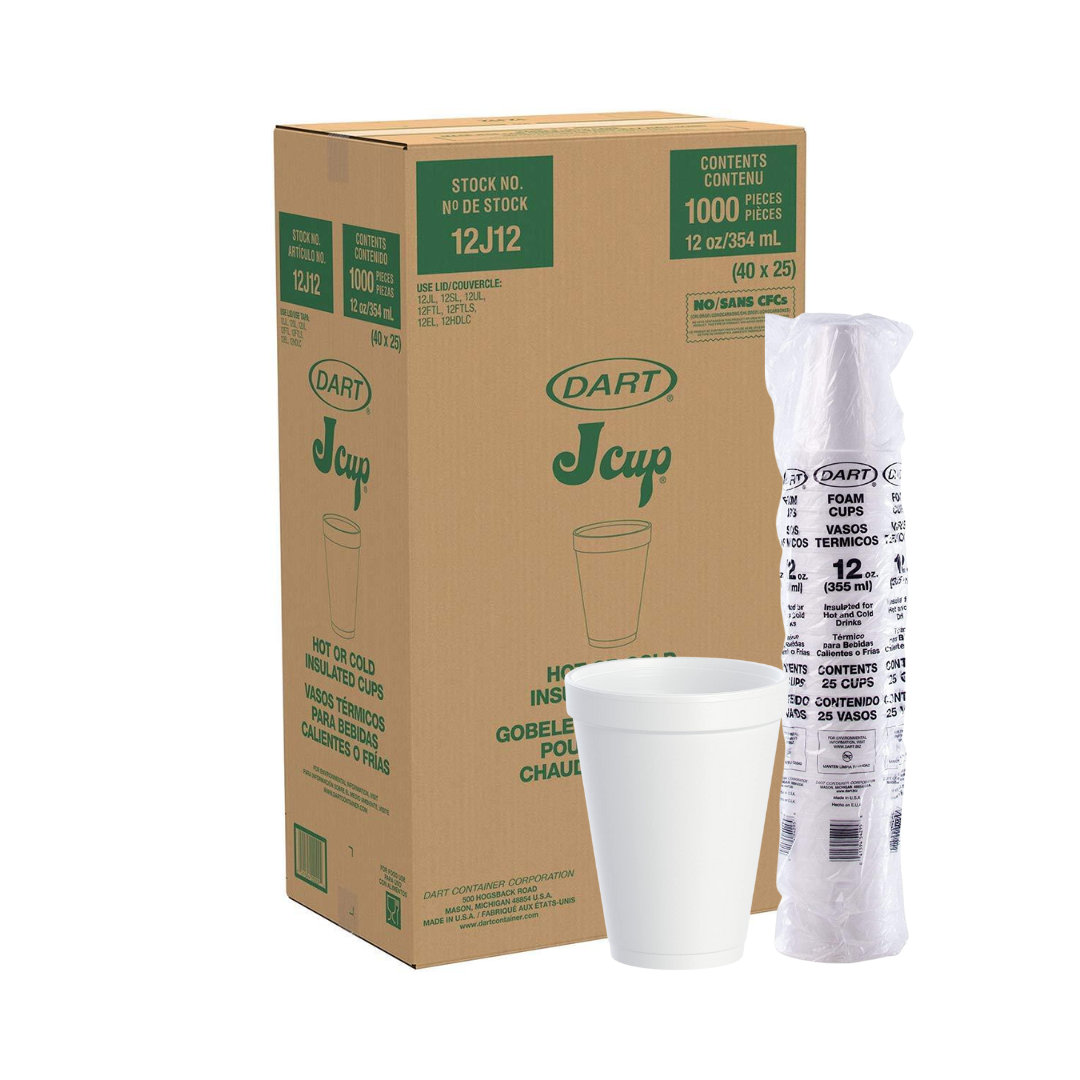 Dart® J Cup® Insulated EPS Foam Cups – 4 oz to 32 oz, White