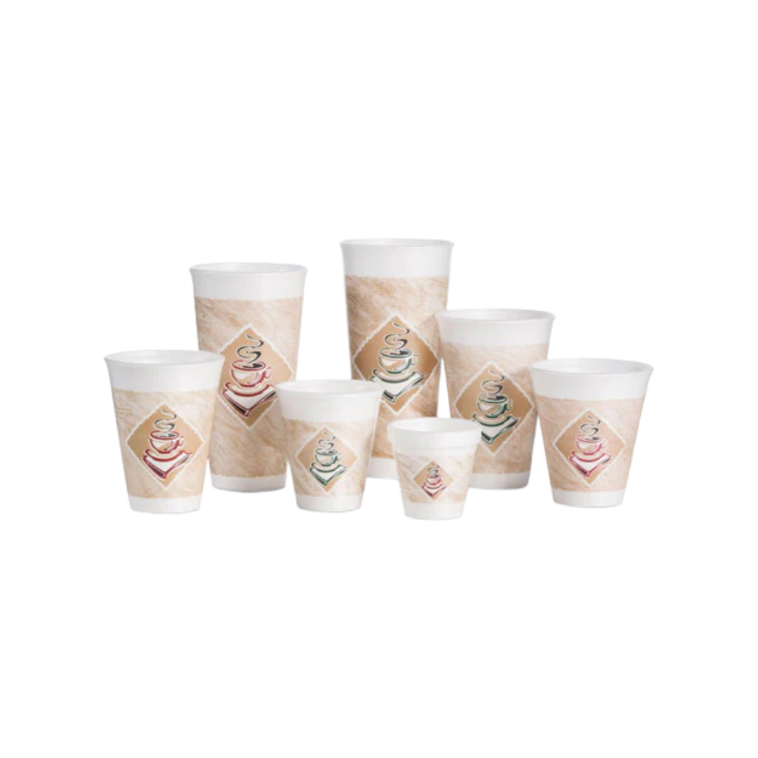 Dart® Café G® ThermoGlaze® EPS Insulated Foam Cups – 4 oz to 24 oz, Red & Green