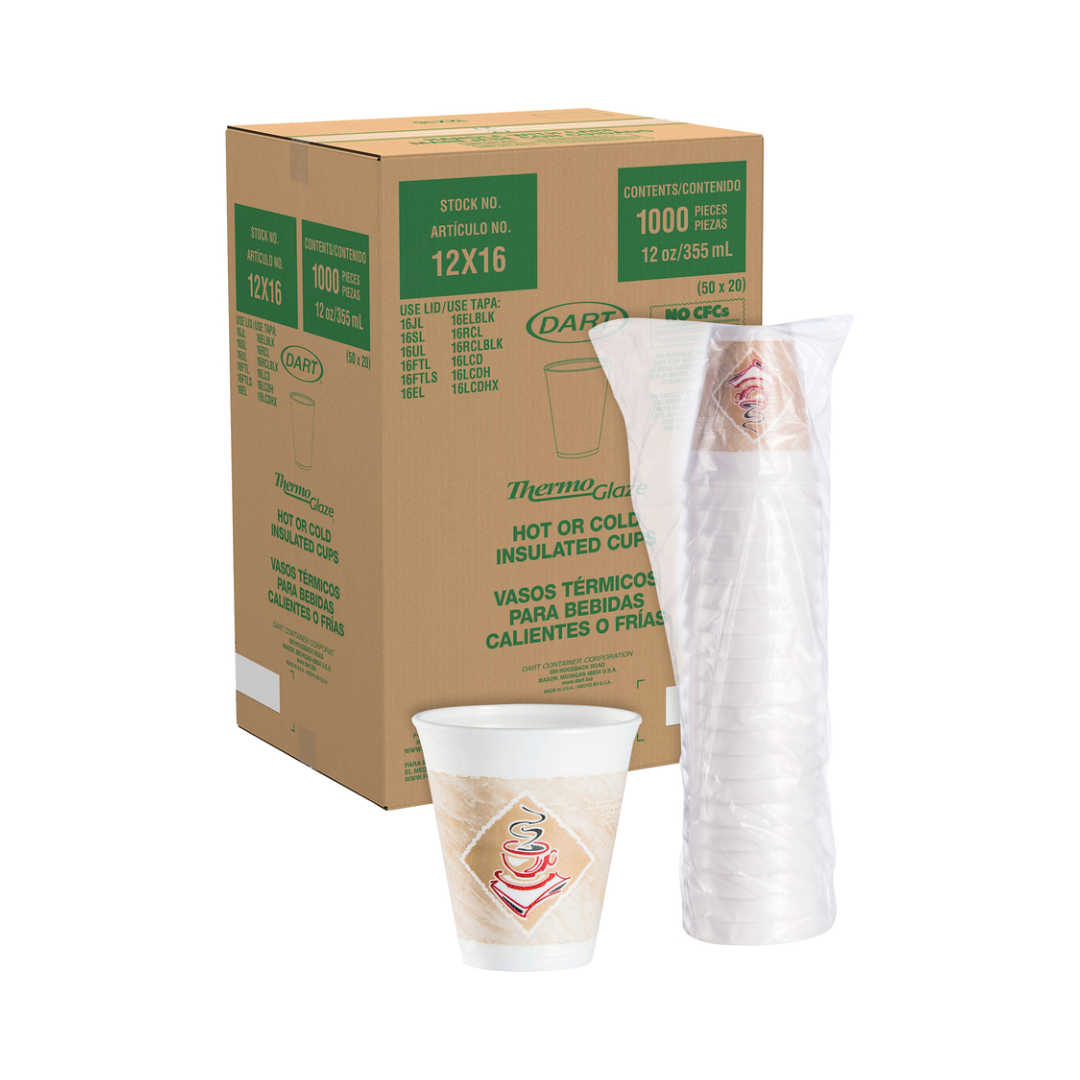 Dart® Café G® ThermoGlaze® EPS Insulated Foam Cups – 4 oz to 24 oz, Red & Green
