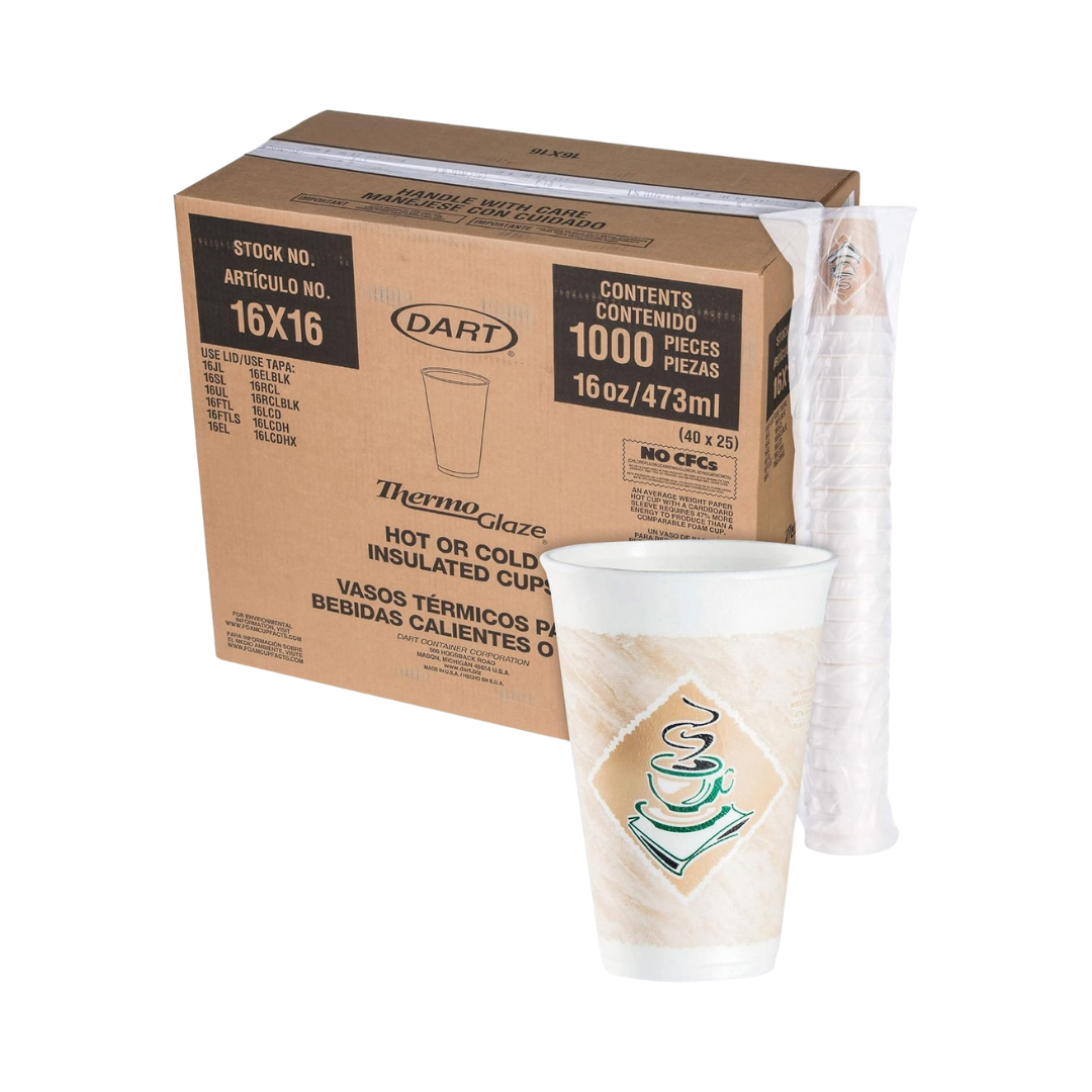 Dart® Café G® ThermoGlaze® EPS Insulated Foam Cups – 4 oz to 24 oz, Red & Green