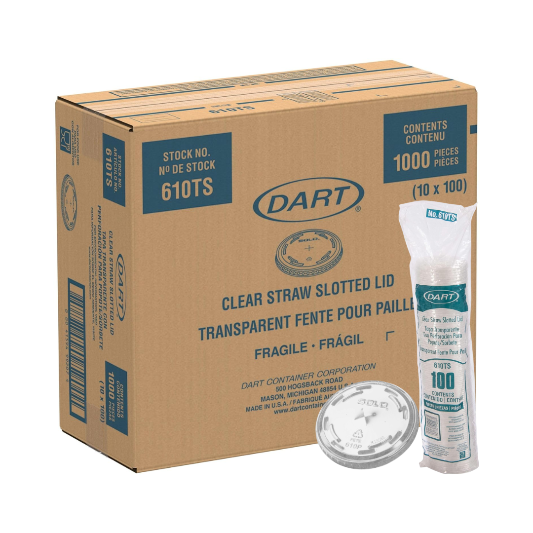 Dart® 9–10 oz. PET Plastic Straw-Slotted Lid – Clear