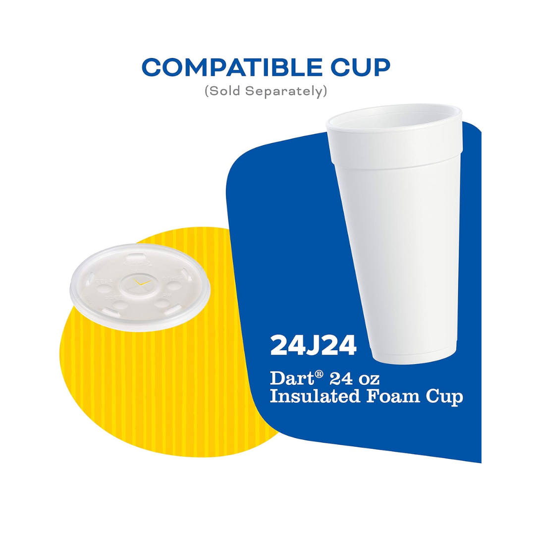 Dart® HIPS Translucent Straw Slotted Lids – For Foam Cups, 8 oz to 32 oz