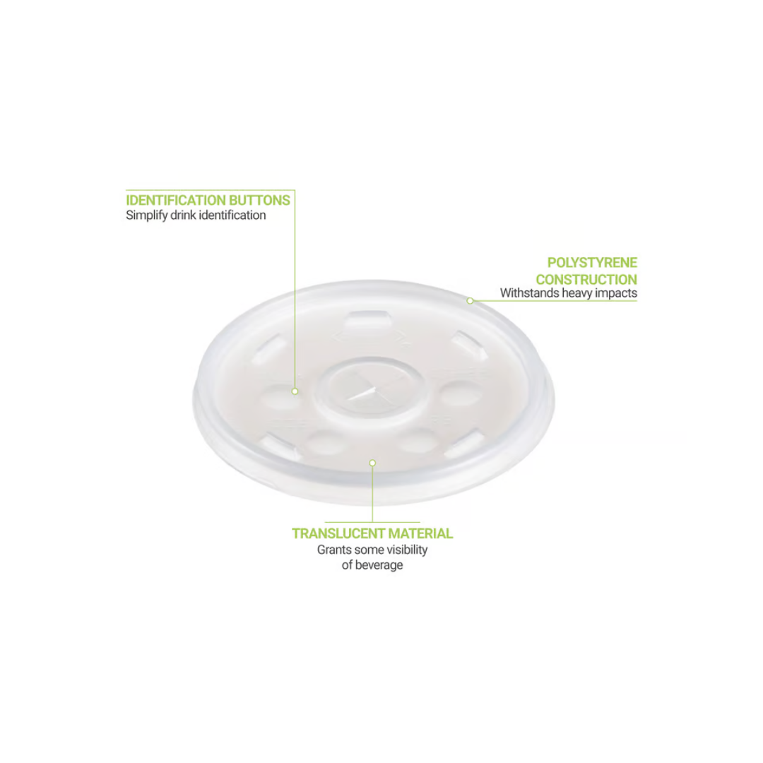 Dart® HIPS Translucent Straw Slotted Lids – For Foam Cups, 8 oz to 32 oz