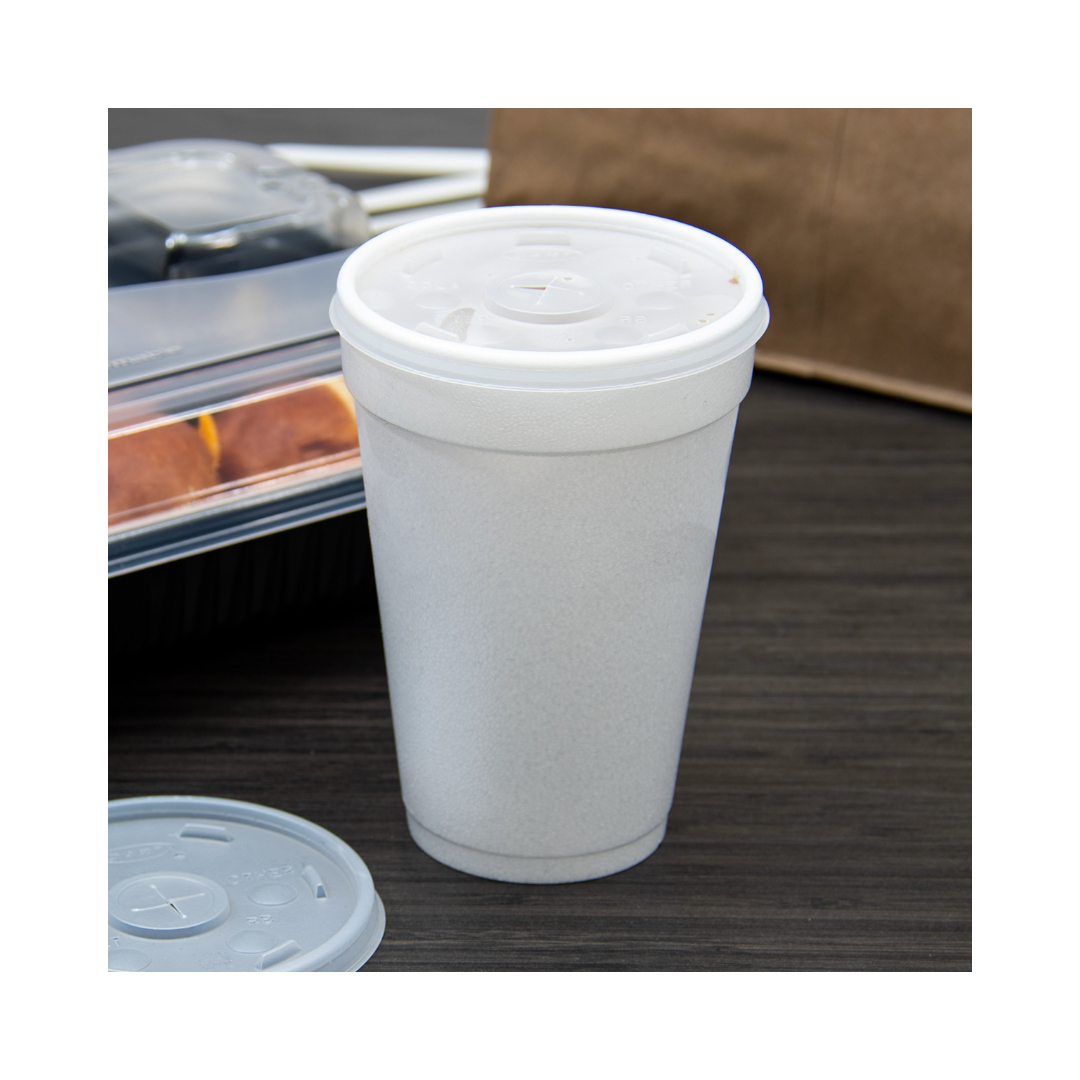 Dart® HIPS Translucent Straw Slotted Lids – For Foam Cups, 8 oz to 32 oz