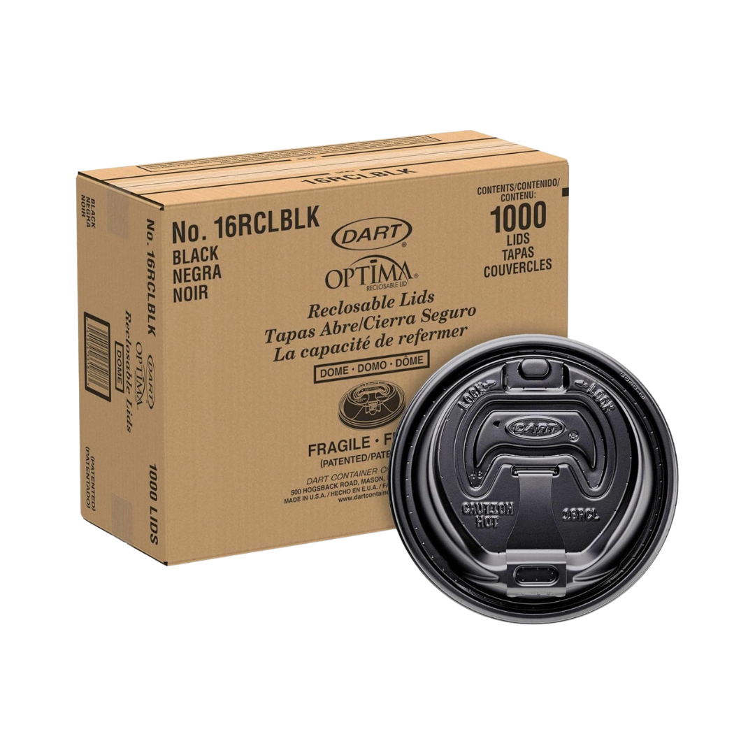 Dart® Optima™ 12-24 oz. HIPS Reclosable Lid – Black