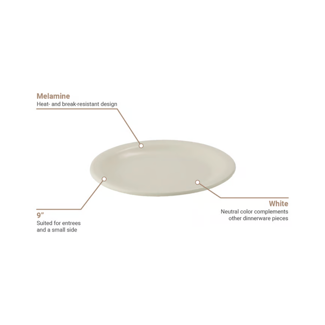 Winco® Melamine Round Plate – 9", White