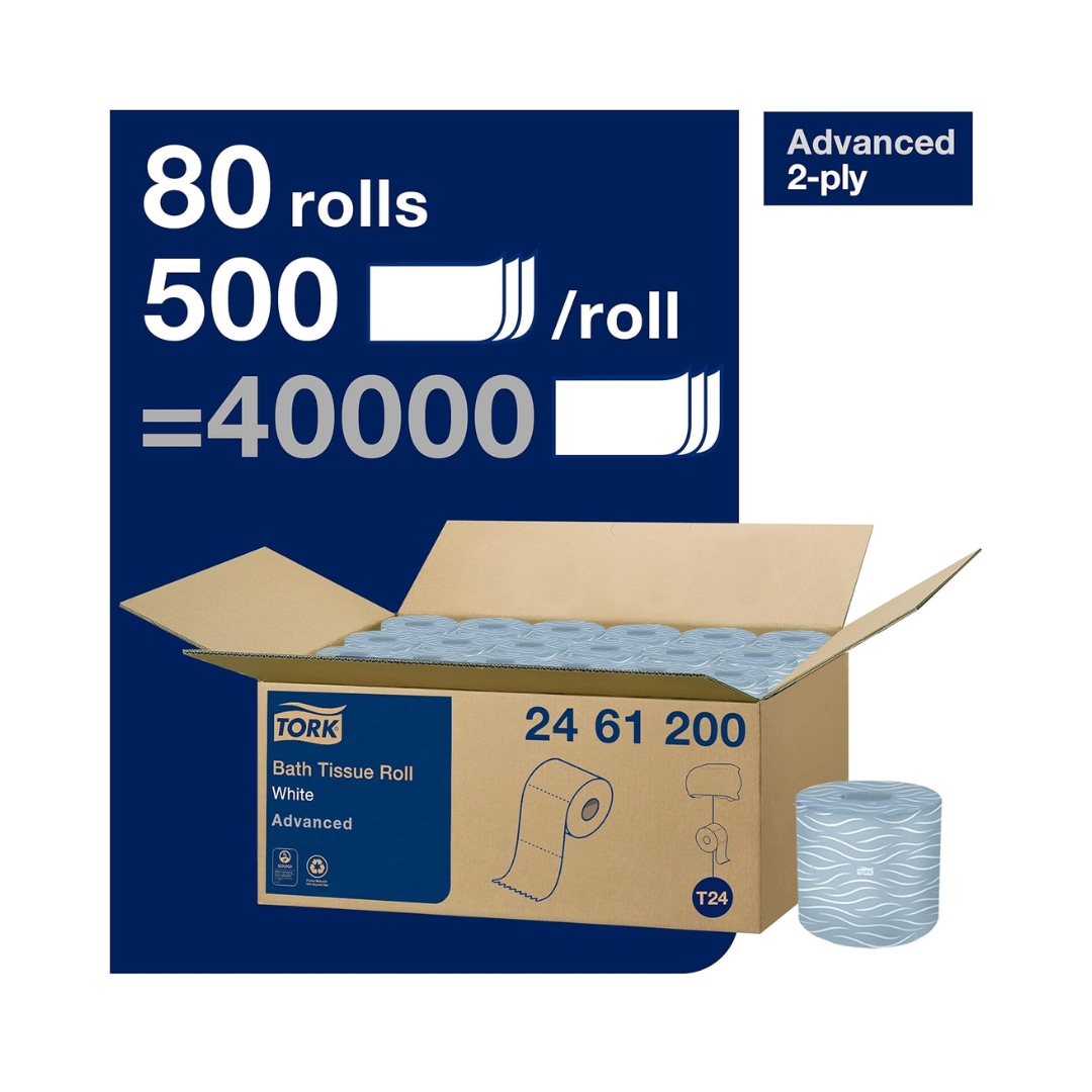 Tork® Advanced 2-Ply Bath Tissue Roll – 4" x 3.8", 500 Sheets
