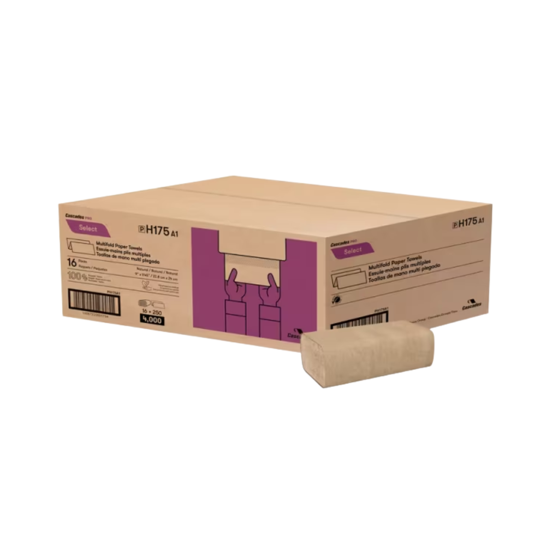 Cascades PRO® Select Multifold Kraft Towel – Recycled, 1-Ply, 9.1" x 9.5", Natural Brown