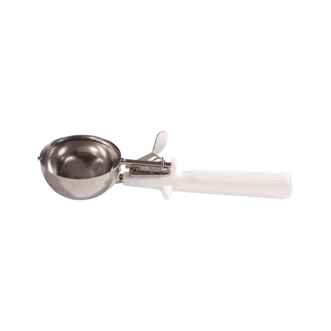 Winco® Prime 18/8 Stainless Steel One-Piece Thumb Press Disher – Size 6, White