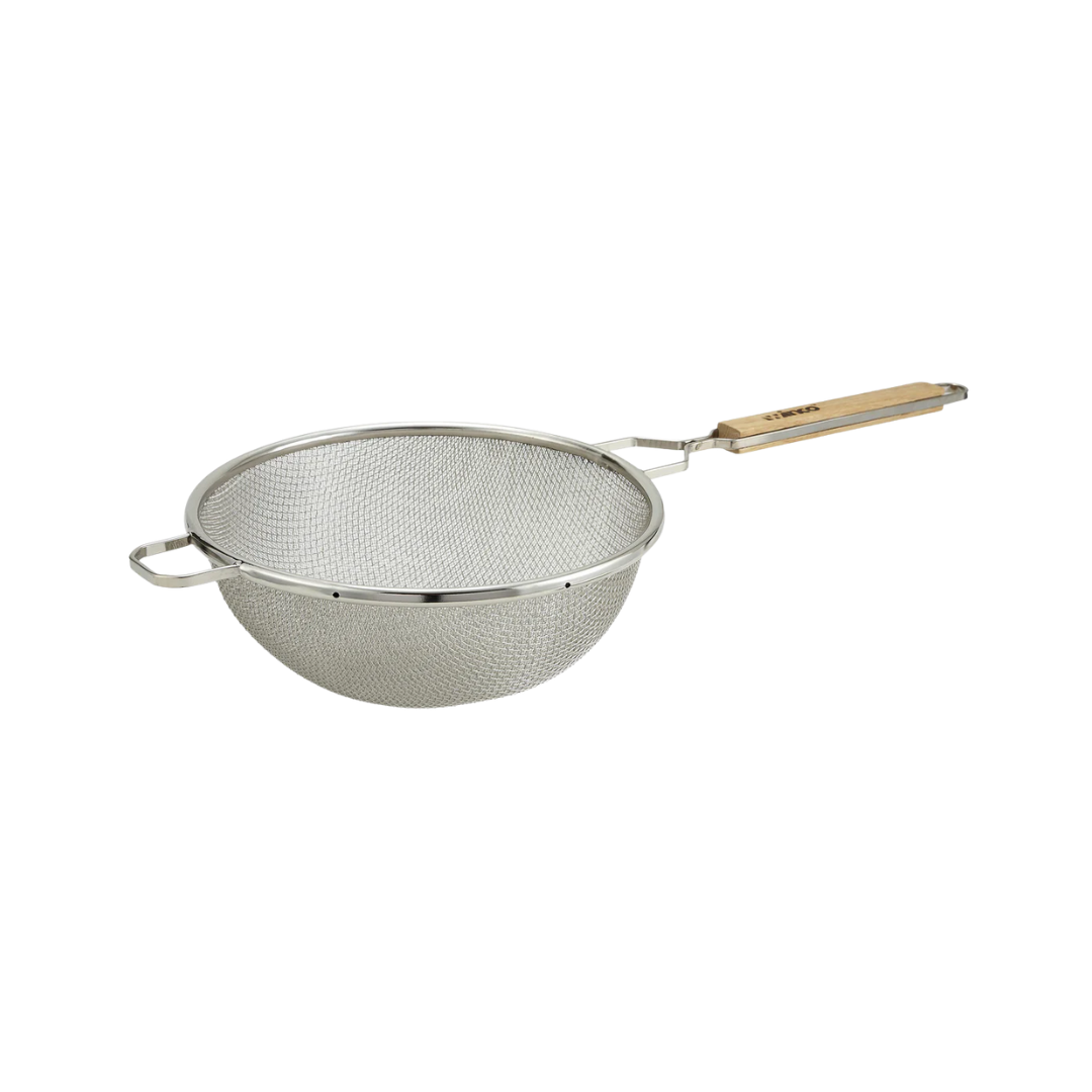 Winco® Tinned Double Mesh Strainers – Medium & Fine Mesh, 8", 10½" & 10 ¼