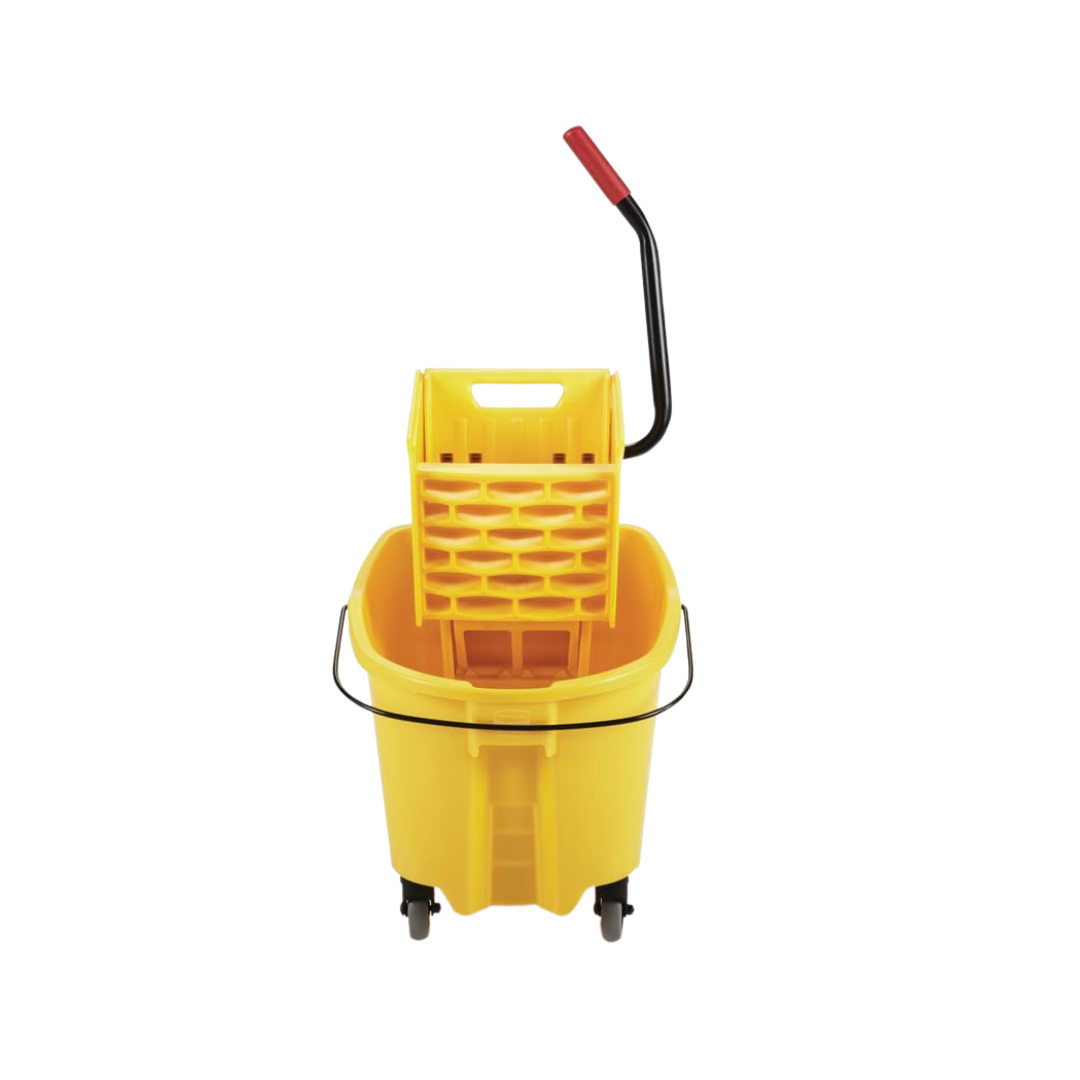 Rubbermaid® WaveBrake® Side Press Mop Bucket with Drain – 44 Qt., Yellow