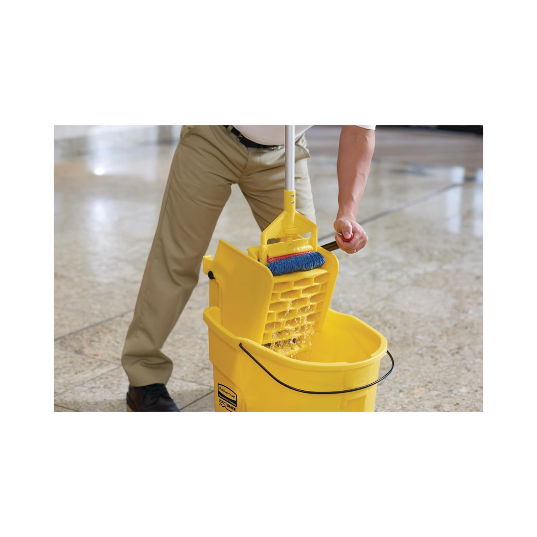 Rubbermaid® WaveBrake® Side Press Mop Bucket with Drain – 44 Qt., Yellow